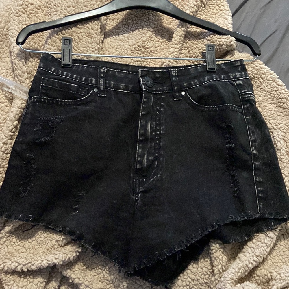 Black denim shorts